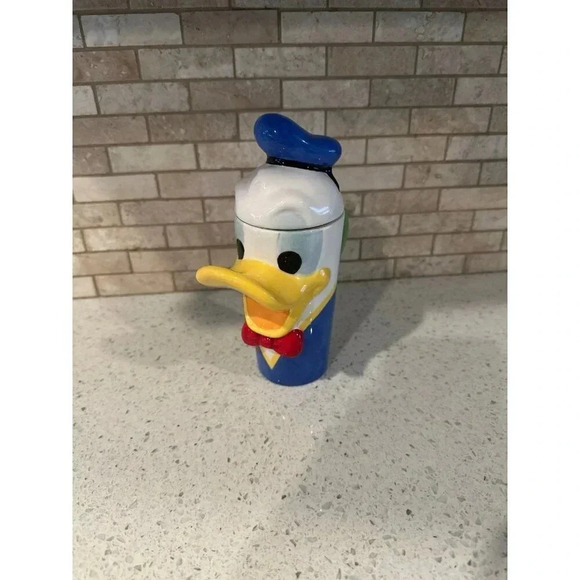 Disney Theme Park 1990’s Vintage Donald Duck Ceramic Tall Coffee Mug With Lid - Picture 1 of 5